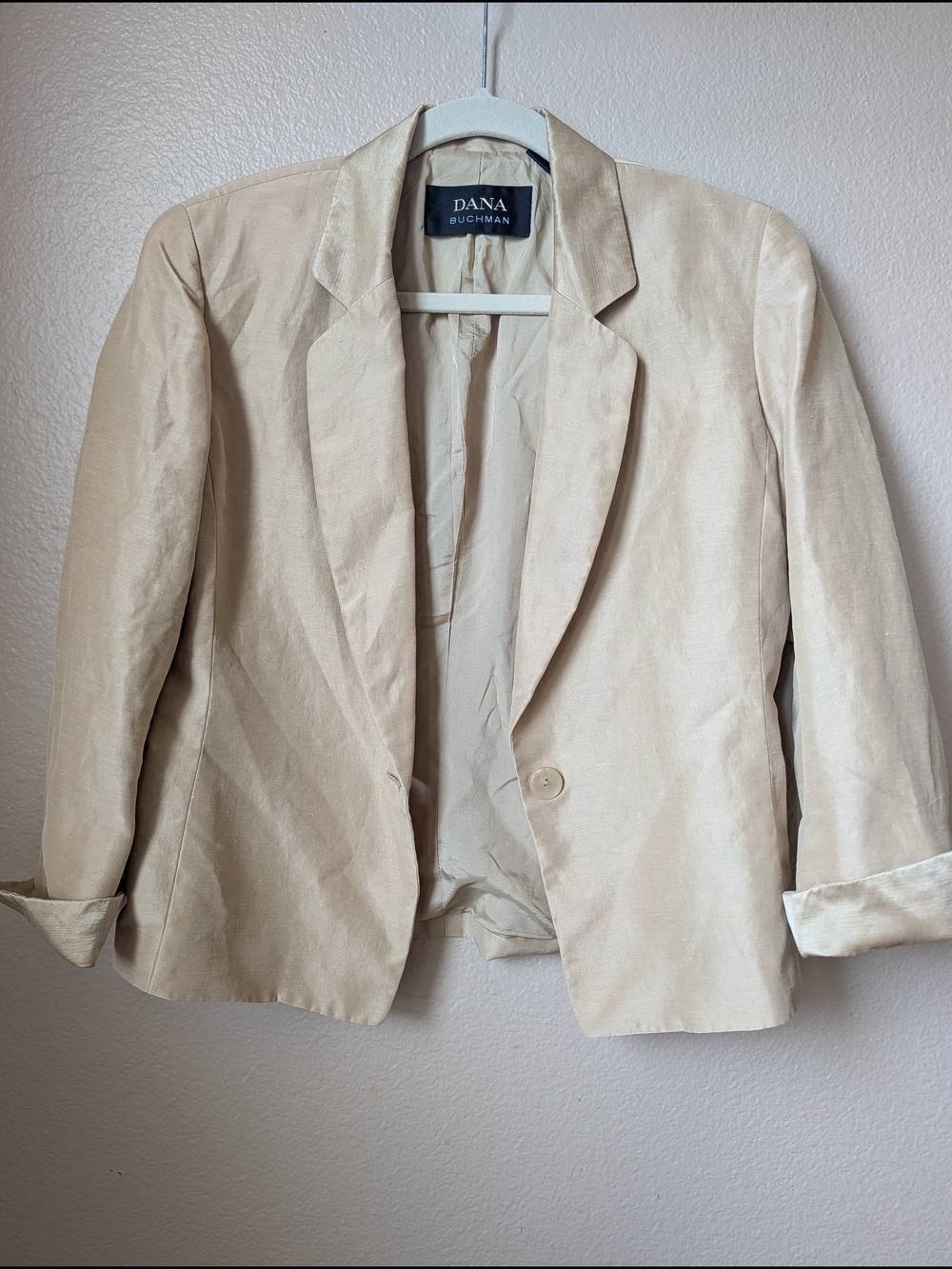 Dana Buchman SILK/ LINEN Blend Blazer Champagne Beige Single Button